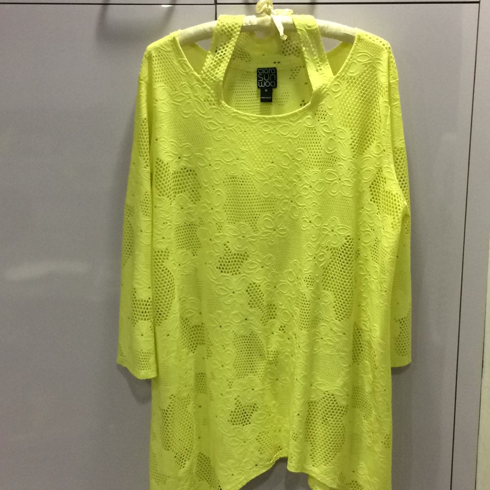 NWT Clara yellow eyelet coverup.